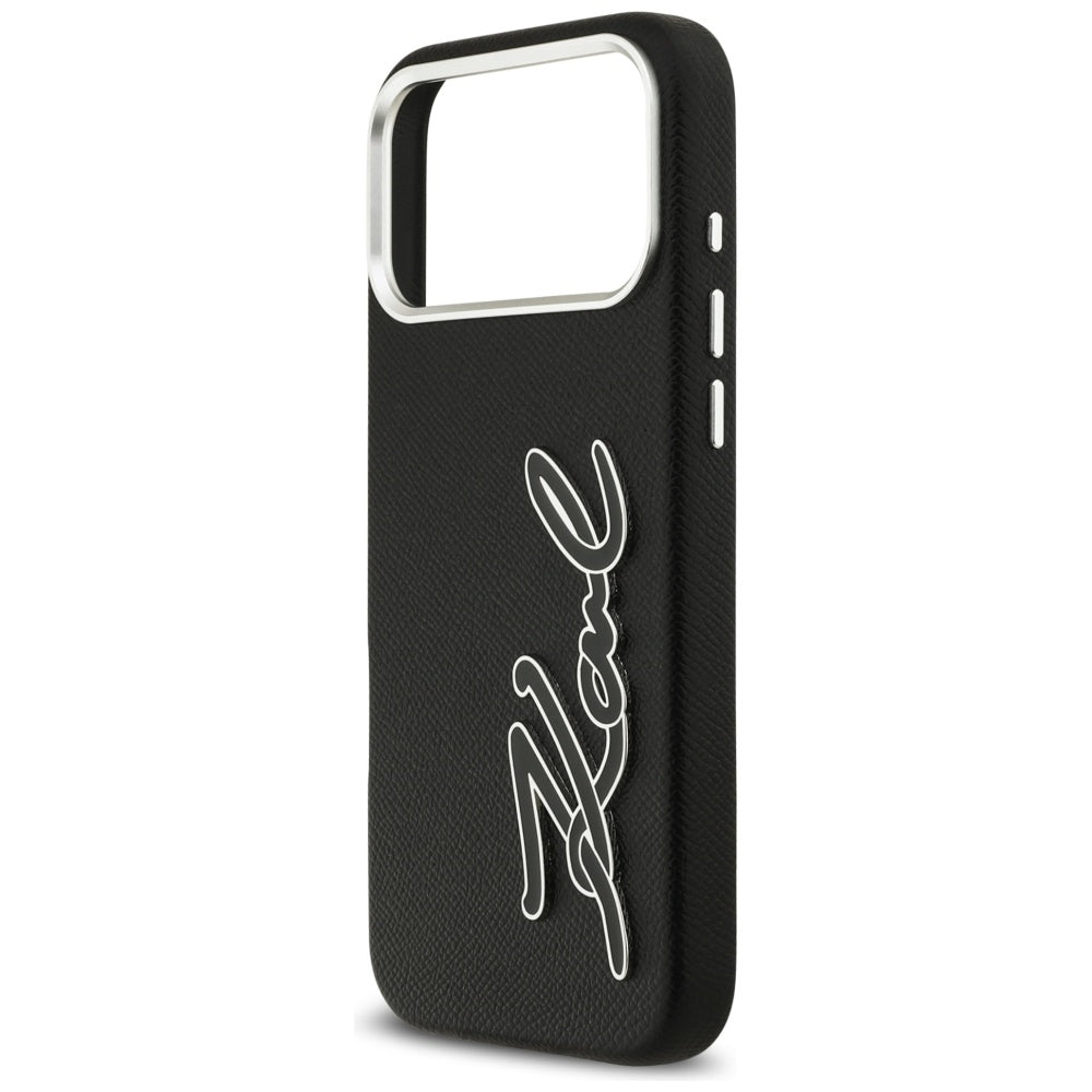 Étui pour Apple iPhone 17 Pro Max, Karl Lagerfeld, FW Grained Signature Logo, Noir
