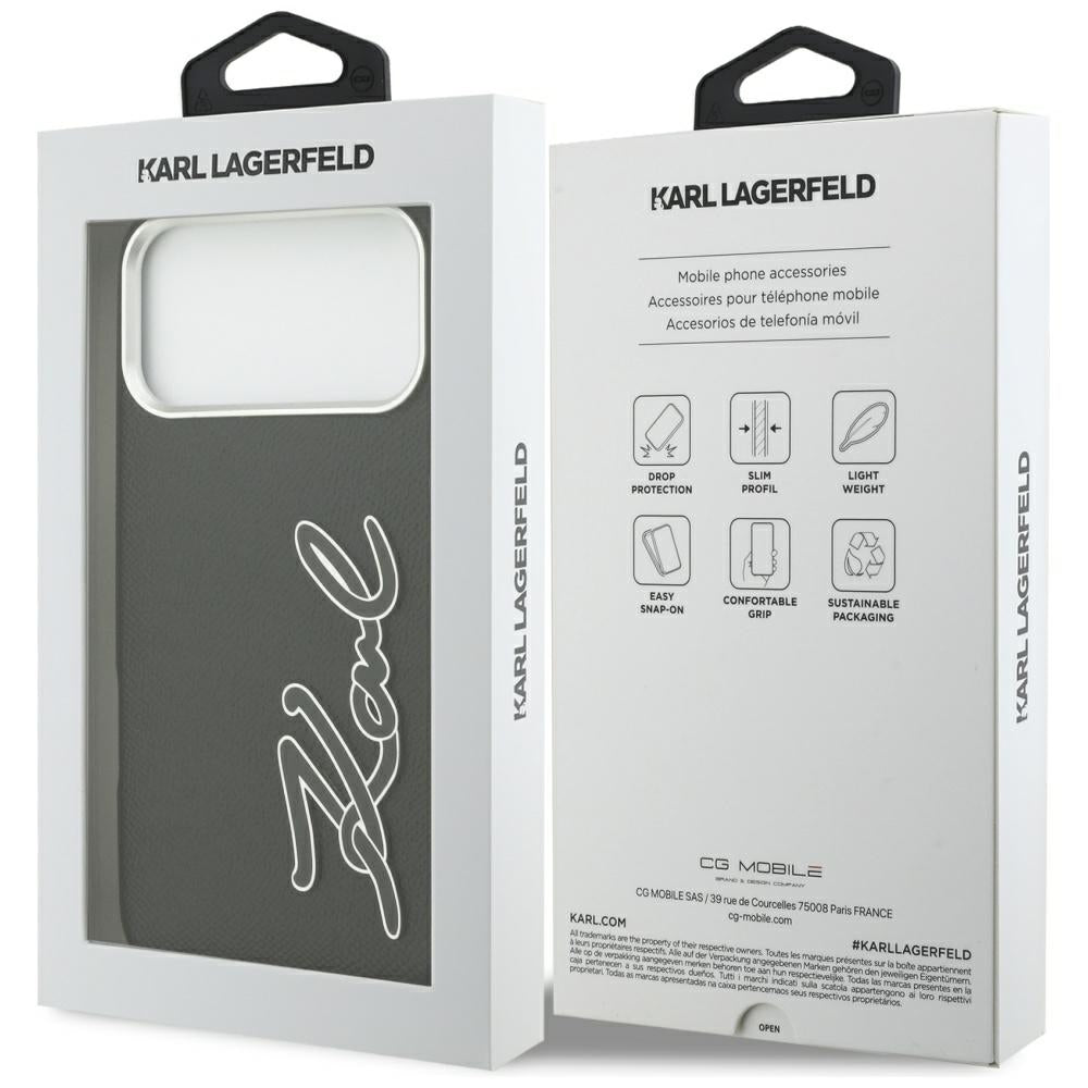 Étui pour Apple iPhone 17 Pro Max, Karl Lagerfeld, FW Grained Signature Logo, Noir