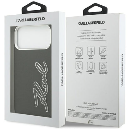 Étui pour Apple iPhone 17 Pro Max, Karl Lagerfeld, FW Grained Signature Logo, Noir