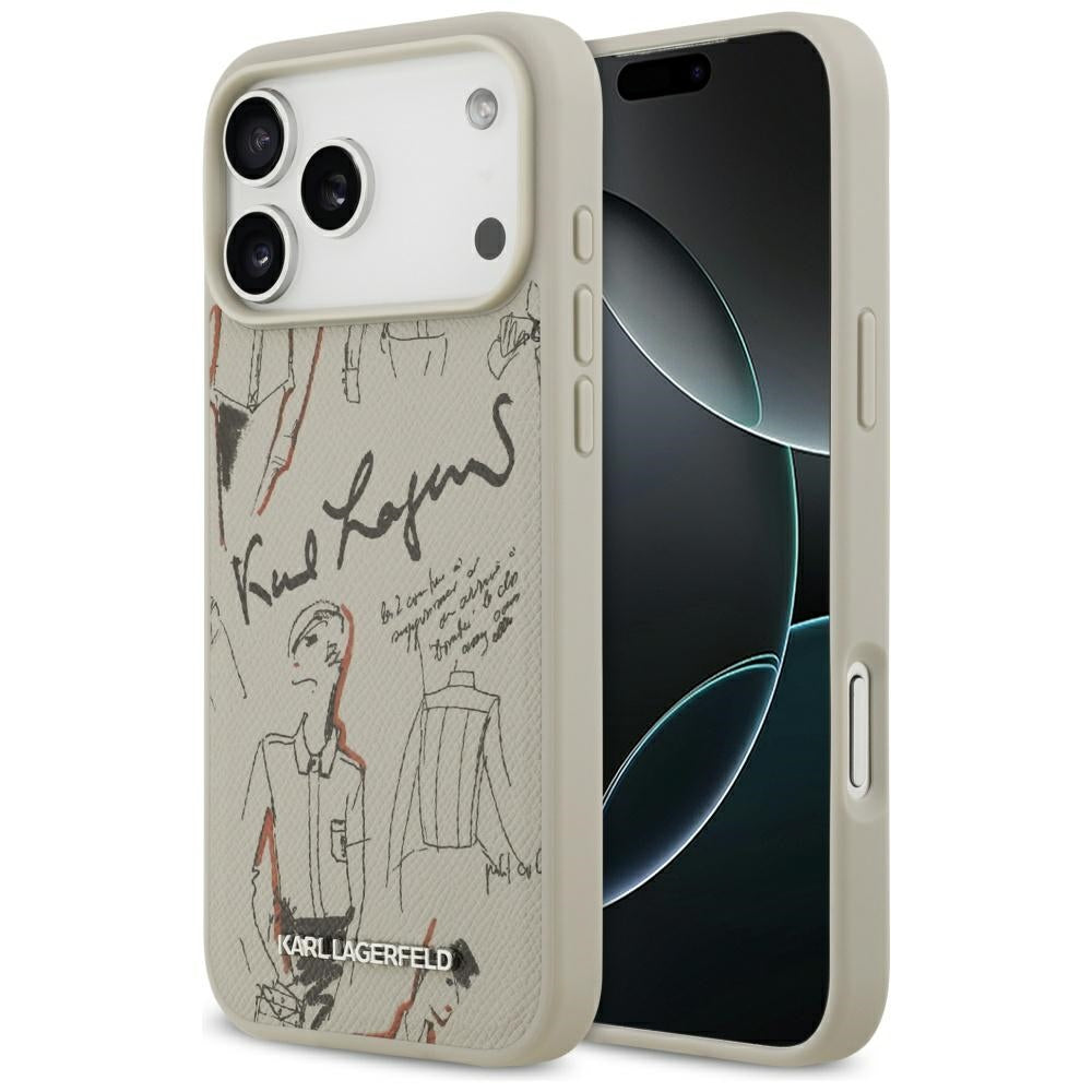 Étui pour Apple iPhone 17 Pro Max, Karl Lagerfeld, Logo Motif Grainé, Gris