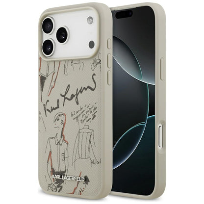 Étui pour Apple iPhone 17 Pro Max, Karl Lagerfeld, Logo Motif Grainé, Gris