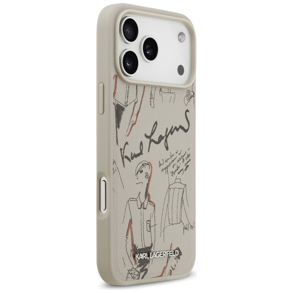 Étui pour Apple iPhone 17 Pro Max, Karl Lagerfeld, Logo Motif Grainé, Gris