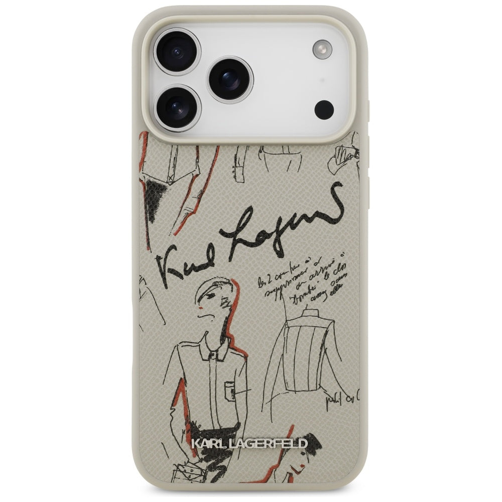 Étui pour Apple iPhone 17 Pro Max, Karl Lagerfeld, Logo Motif Grainé, Gris