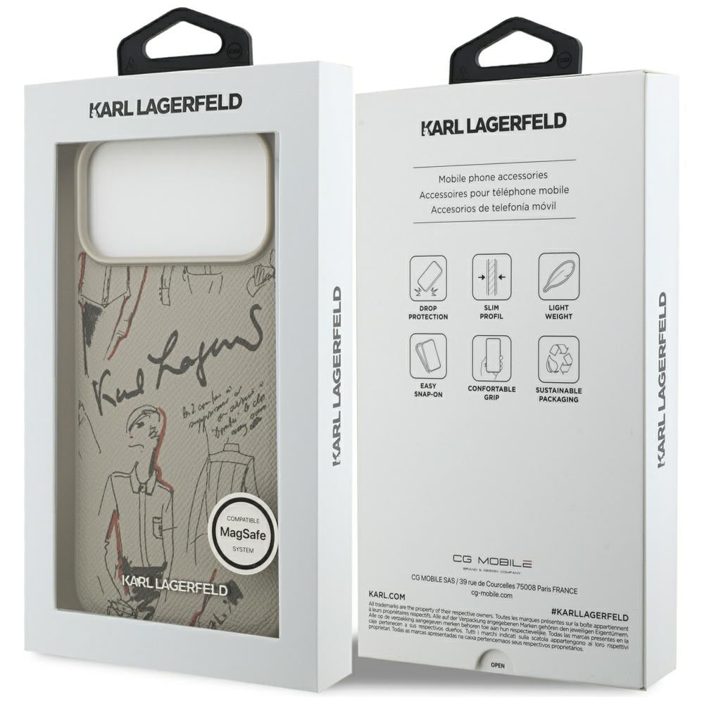 Étui pour Apple iPhone 17 Pro Max, Karl Lagerfeld, Logo Motif Grainé, Gris