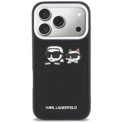 Étui pour Apple iPhone 17 Pro Max, Karl Lagerfeld, Impression Karl & Choupette avec Poche, Noir