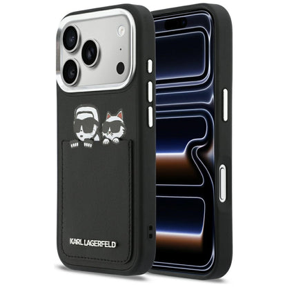 Étui pour Apple iPhone 17 Pro Max, Karl Lagerfeld, Impression Karl & Choupette avec Poche, Noir