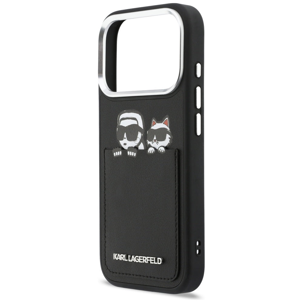 Étui pour Apple iPhone 17 Pro Max, Karl Lagerfeld, Impression Karl & Choupette avec Poche, Noir