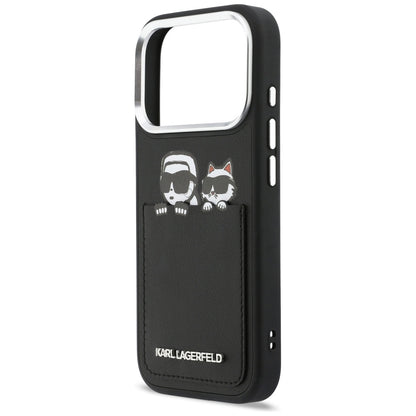 Étui pour Apple iPhone 17 Pro Max, Karl Lagerfeld, Impression Karl & Choupette avec Poche, Noir