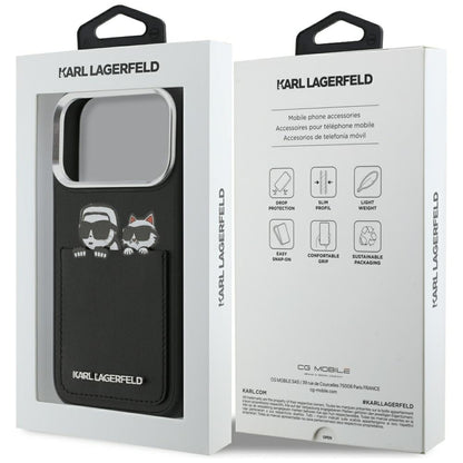 Étui pour Apple iPhone 17 Pro Max, Karl Lagerfeld, Impression Karl & Choupette avec Poche, Noir