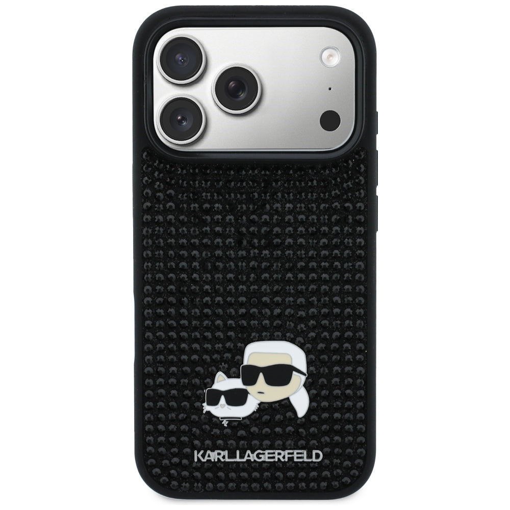 Étui pour Apple iPhone 17 Pro Max, Karl Lagerfeld, Rhinestone Karl & Choupette Pins, Noir