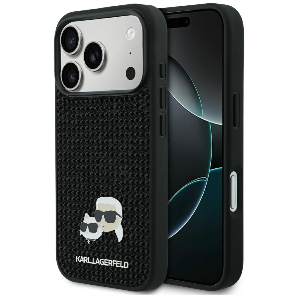Étui pour Apple iPhone 17 Pro Max, Karl Lagerfeld, Rhinestone Karl & Choupette Pins, Noir