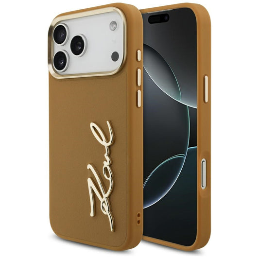 Étui pour Apple iPhone 17 Pro Max, Karl Lagerfeld, Script Logo, Marron