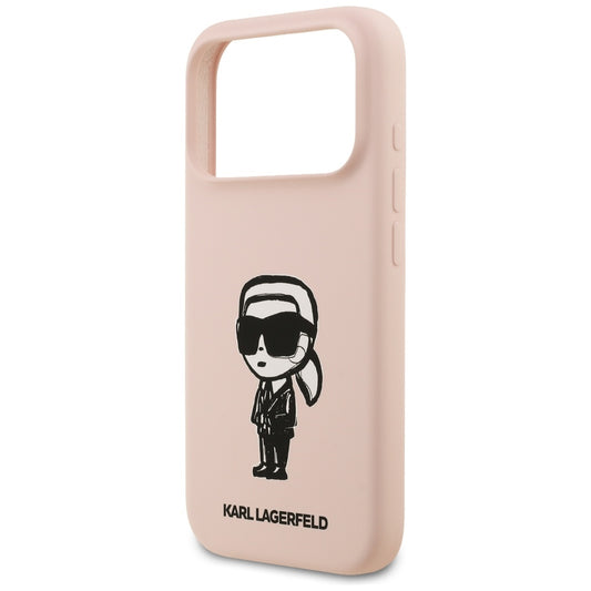Coque pour Apple iPhone 17 Pro Max, Karl Lagerfeld, Sketch et Logo Karl, Rose