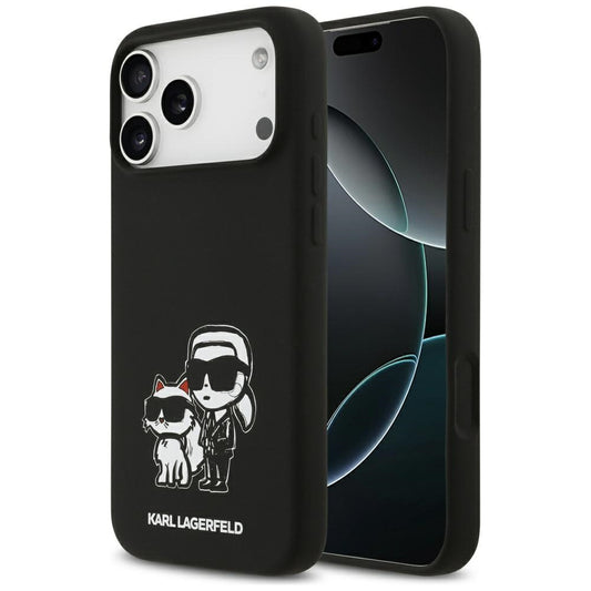 Étui pour Apple iPhone 17 Pro Max, Karl Lagerfeld, Sketch and Logo Karl & Choupette, Noir