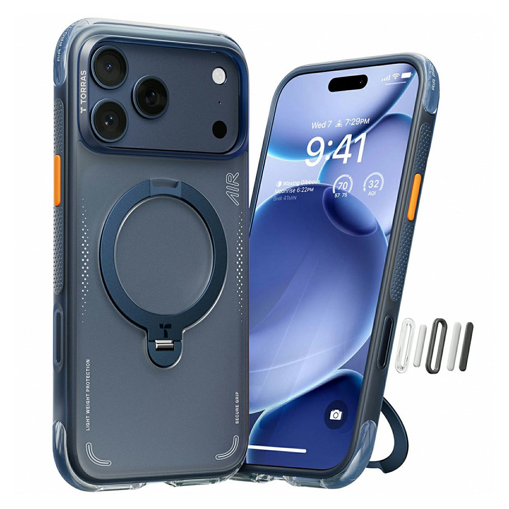 MagSafe Case for Apple iPhone 17 Pro Max, Torras, Ostand Spin Air, Blue