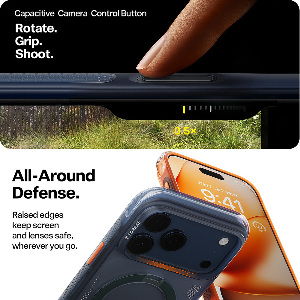 Étui pour Apple iPhone 17 Pro, Torras, Ostand Spin Air, Bleu