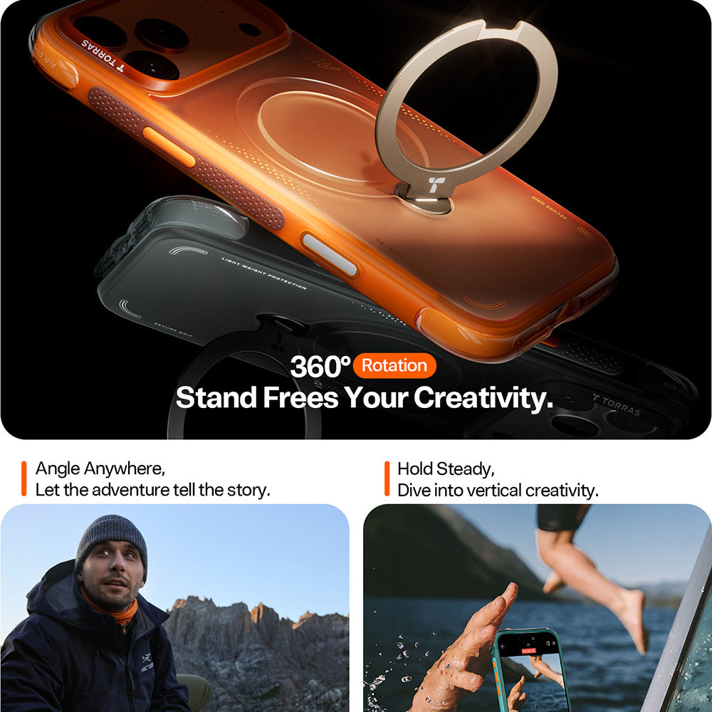 Étui pour Apple iPhone 17 Pro, Torras, Ostand Spin Air, Gris