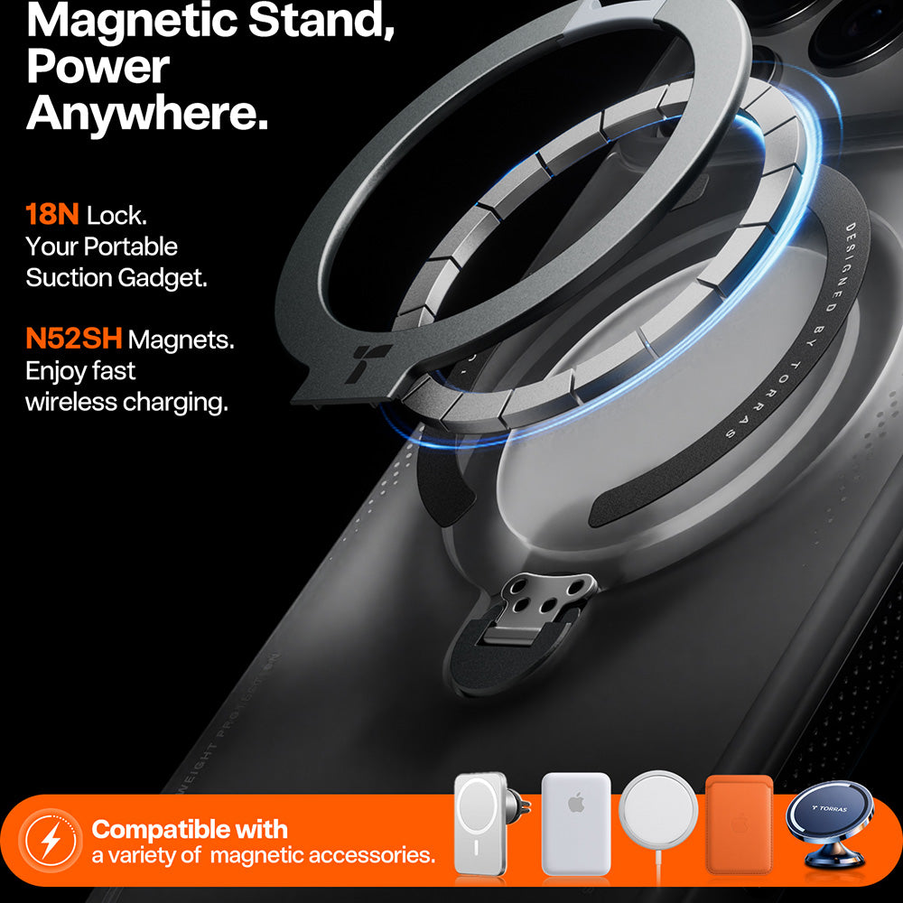 Étui pour Apple iPhone 17 Pro, Torras, Ostand Spin Air, Gris