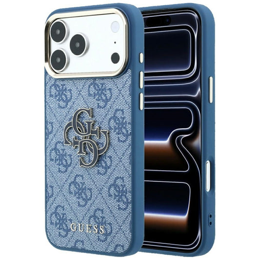 Coque pour Apple iPhone 18 Pro / 17 Pro, Guess, Logo Résine 4G Grand, Bleue