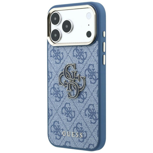 Coque pour Apple iPhone 18 Pro / 17 Pro, Guess, Logo Résine 4G Grand, Bleue