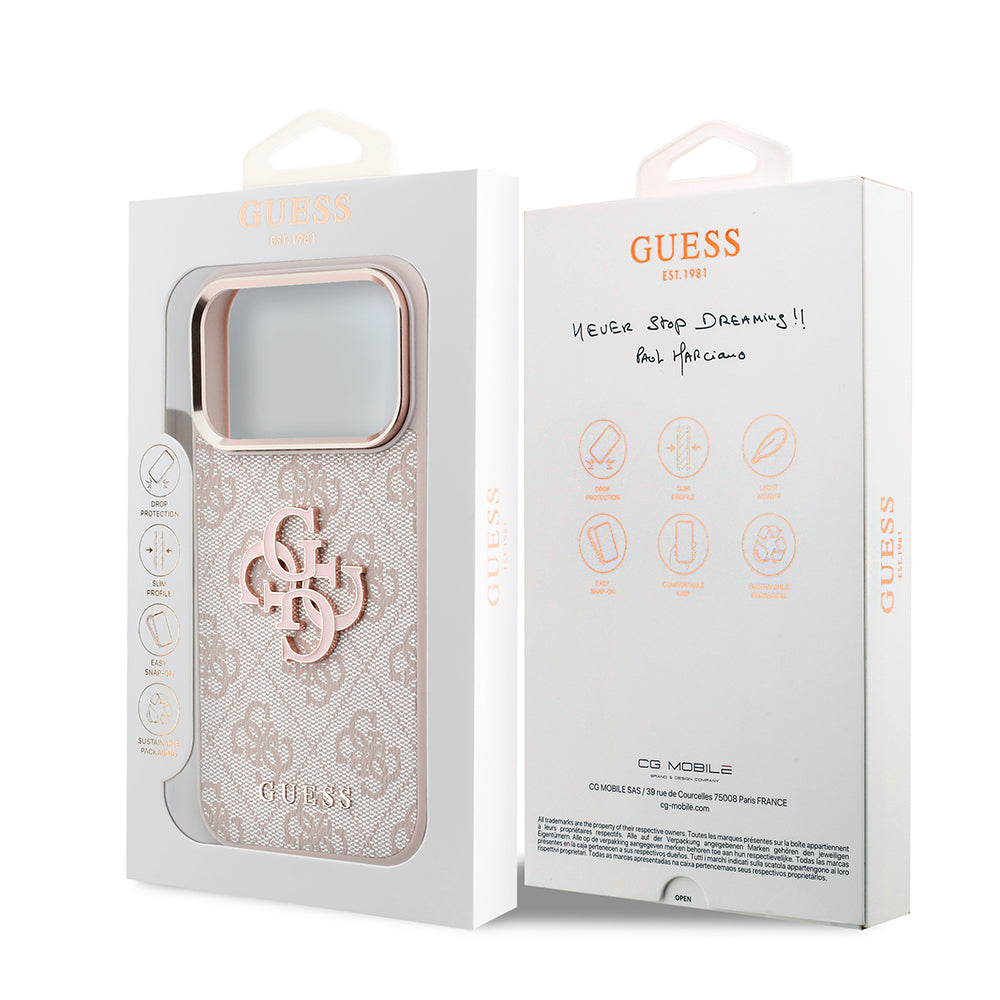 Coque pour Apple iPhone 18 Pro / 17 Pro, Guess, Logo Résine 4G Grand, Rose