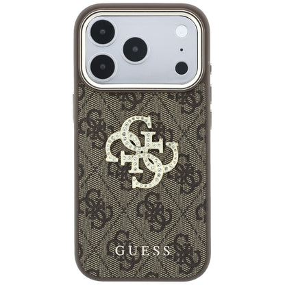 Coque pour Apple iPhone 18 Pro / 17 Pro, Guess, Logo 4G Big Strass, Marron