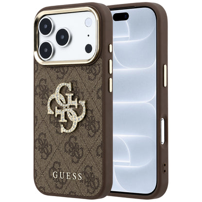 Coque pour Apple iPhone 18 Pro / 17 Pro, Guess, Logo 4G Big Strass, Marron