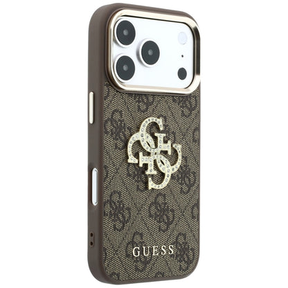 Coque pour Apple iPhone 18 Pro / 17 Pro, Guess, Logo 4G Big Strass, Marron