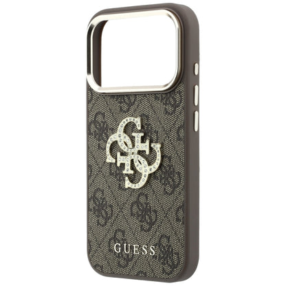 Coque pour Apple iPhone 18 Pro / 17 Pro, Guess, Logo 4G Big Strass, Marron