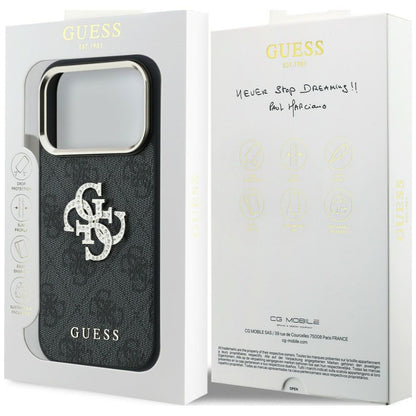 Coque pour Apple iPhone 18 Pro / 17 Pro, Guess, Logo 4G Big Strass, Marron