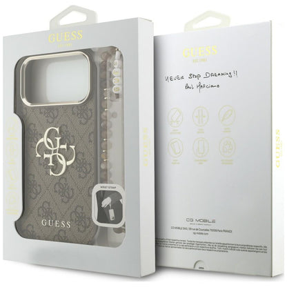 Coque pour Apple iPhone 18 Pro / 17 Pro, Guess, 4G Classic Logo avec bandoulière, marron doré