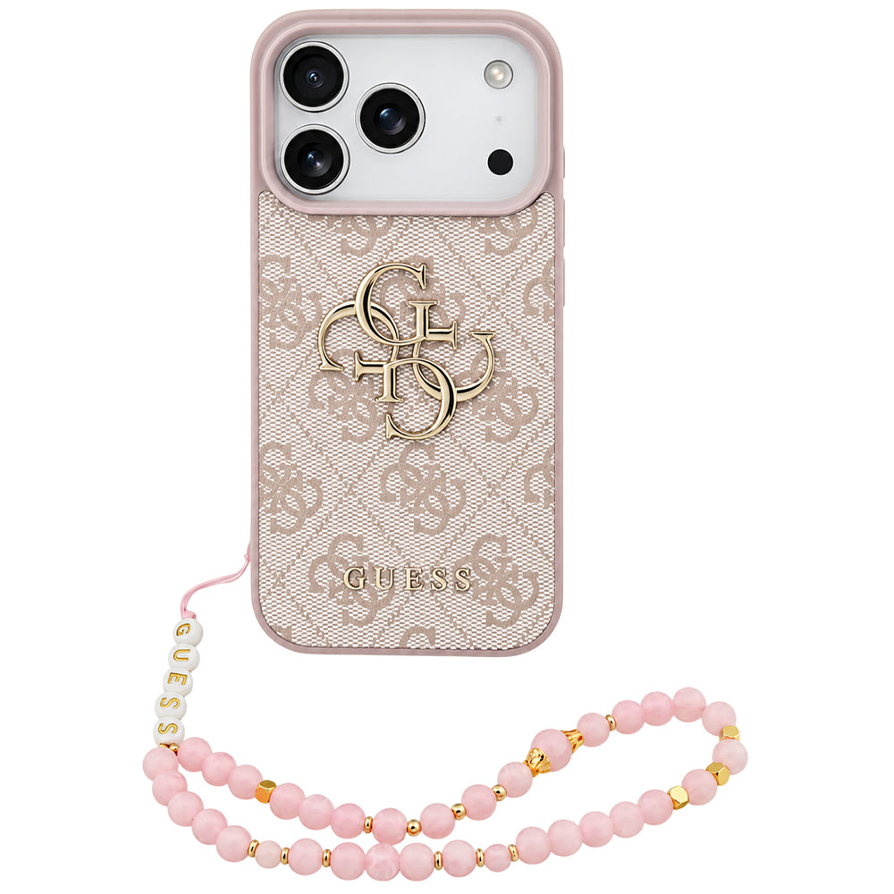 Coque pour Apple iPhone 18 Pro / 17 Pro, Guess, Logo Classique 4G avec Lanière, Rose