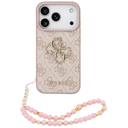 Coque pour Apple iPhone 18 Pro / 17 Pro, Guess, Logo Classique 4G avec Lanière, Rose