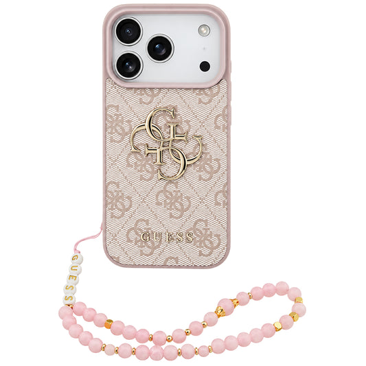 Coque pour Apple iPhone 18 Pro / 17 Pro, Guess, Logo Classique 4G avec Lanière, Rose