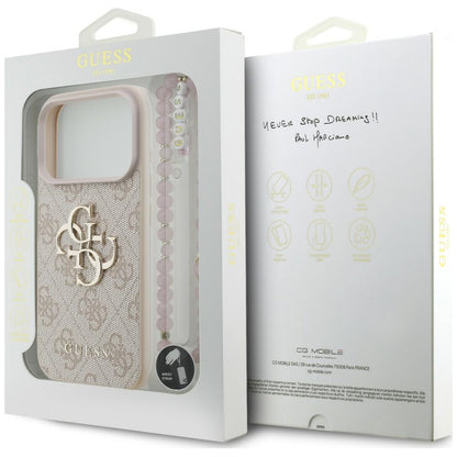 Coque pour Apple iPhone 18 Pro / 17 Pro, Guess, Logo Classique 4G avec Lanière, Rose