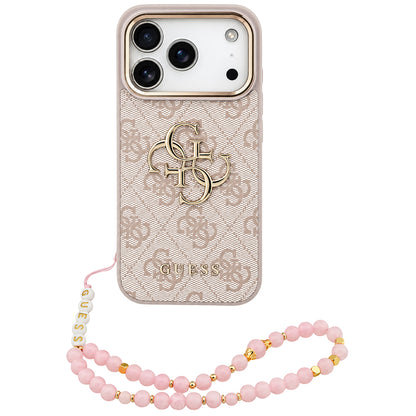 Coque pour Apple iPhone 18 Pro / 17 Pro, Guess, 4G Classic Logo with Strap, rose doré