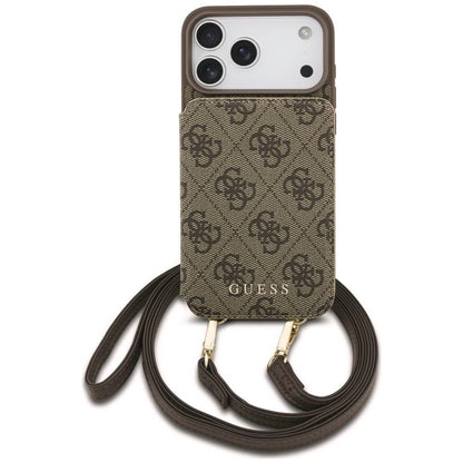 Coque pour Apple iPhone 18 Pro / 17 Pro, Guess, 4G Crossbody Cardslot, marron