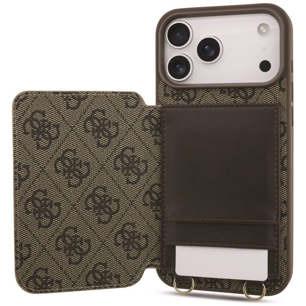 Coque pour Apple iPhone 18 Pro / 17 Pro, Guess, 4G Crossbody Cardslot, marron