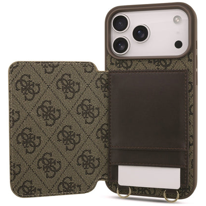 Coque pour Apple iPhone 18 Pro / 17 Pro, Guess, 4G Crossbody Cardslot, marron