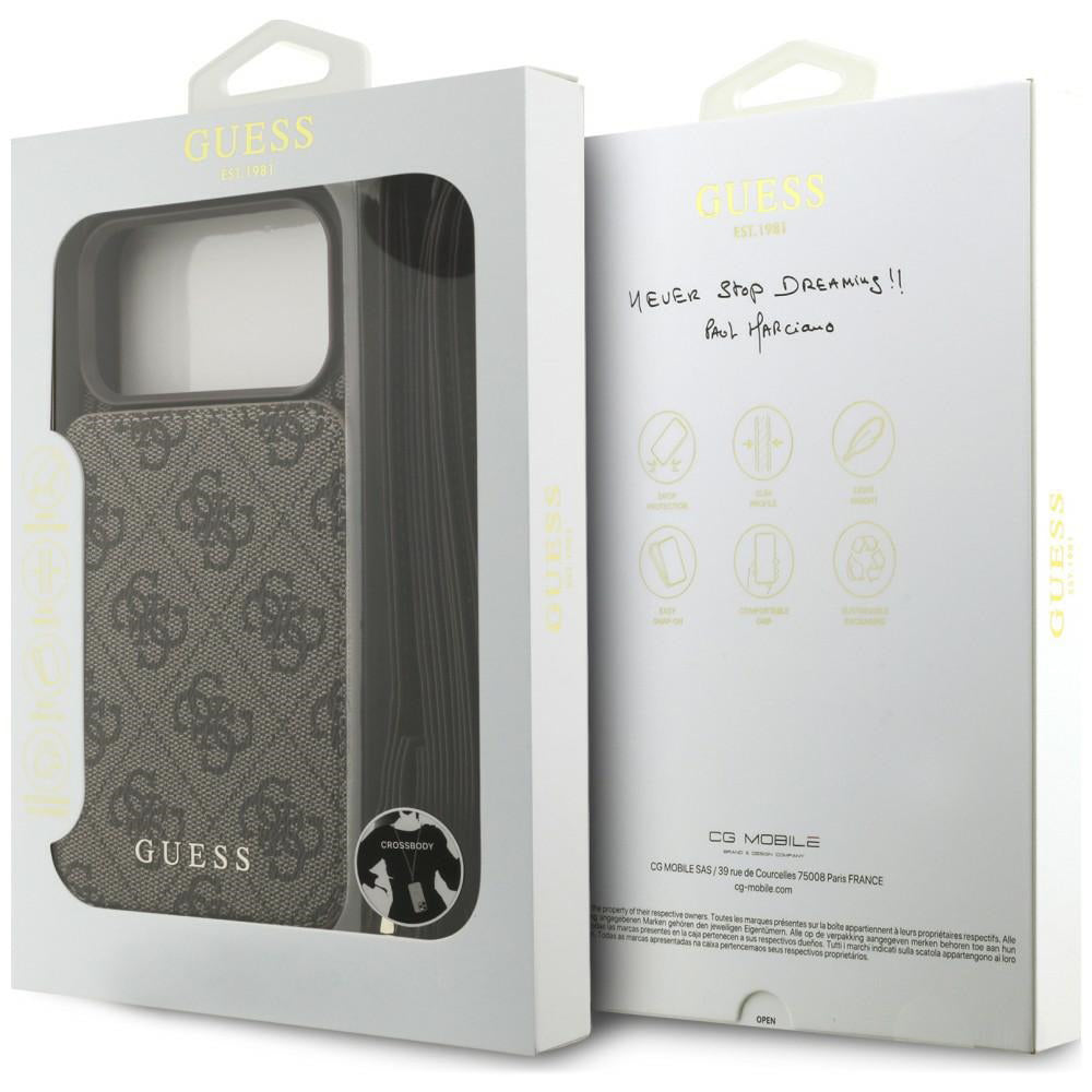 Coque pour Apple iPhone 18 Pro / 17 Pro, Guess, 4G Crossbody Cardslot, marron