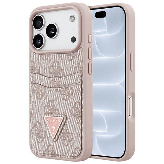 Coque pour Apple iPhone 18 Pro / 17 Pro, Guess, 4G Double Card Triangle, rose