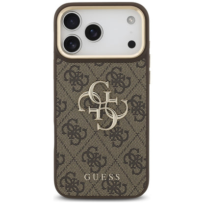 Case for Apple iPhone 18 Pro / 17 Pro, Guess, Big 4G Classic Logo & Big Strap Metal Buttons, Brown