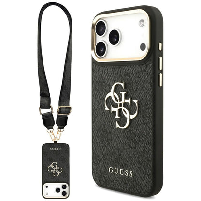Case for Apple iPhone 18 Pro / 17 Pro, Guess, Big 4G Classic Logo & Big Strap Metal Buttons, Black
