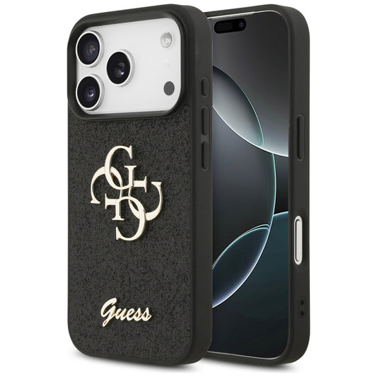 Case for Apple iPhone 18 Pro / 17 Pro, Guess, Fixed Glitter Big 4G, Black