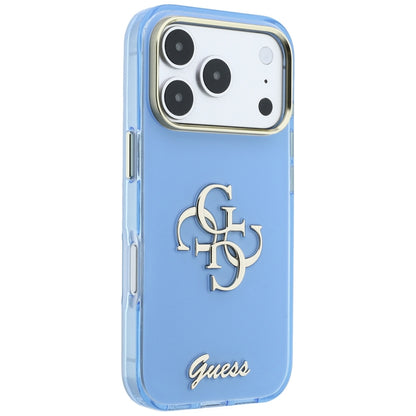 Coque pour Apple iPhone 18 Pro / 17 Pro, Guess, IML 4G Metal Script, Bleu