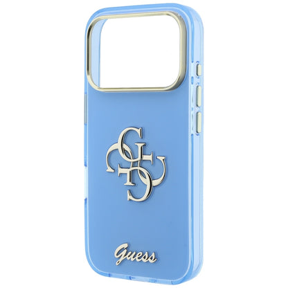 Coque pour Apple iPhone 18 Pro / 17 Pro, Guess, IML 4G Metal Script, Bleu