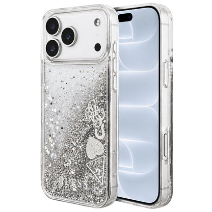 Coque pour Apple iPhone 18 Pro / 17 Pro, Guess, Liquid Glitter Charms, argentée