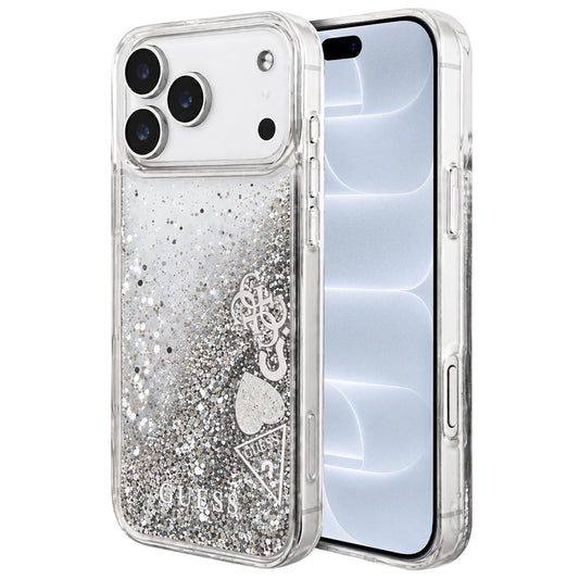 Coque pour Apple iPhone 18 Pro / 17 Pro, Guess, Liquid Glitter Charms, argentée