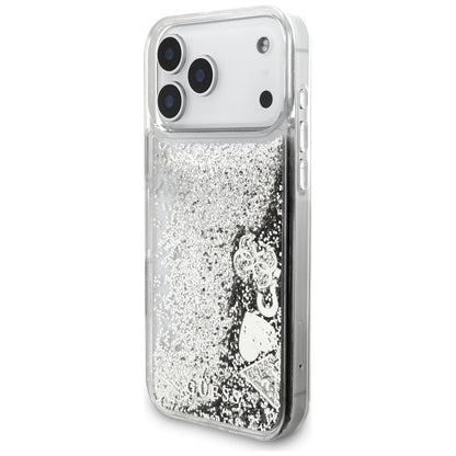 Coque pour Apple iPhone 18 Pro / 17 Pro, Guess, Liquid Glitter Charms, argentée