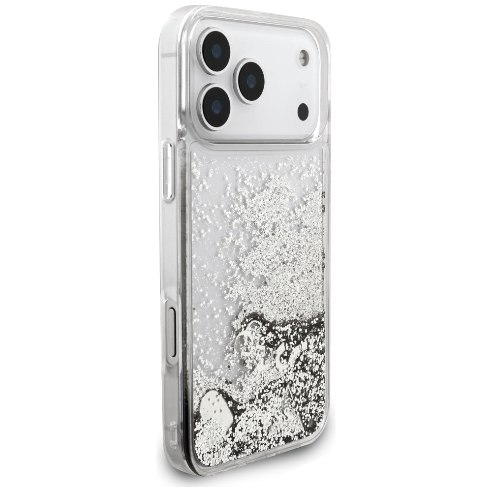 Coque pour Apple iPhone 18 Pro / 17 Pro, Guess, Liquid Glitter Charms, argentée